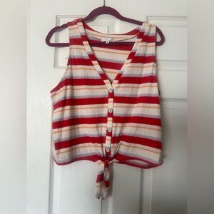Ten Sixty Sherman Red and Cream Striped Tie-Front Tank